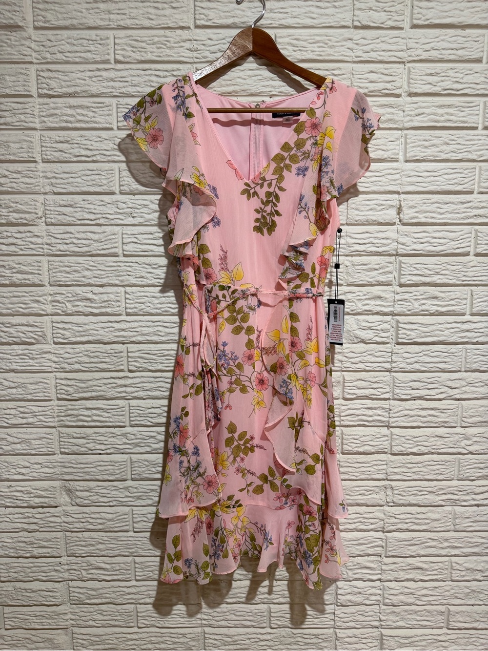 Tommy Hilfiger Pink Floral Ruffle Midi Dress
